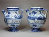 X436 Pair of Italian blue &amp; white Savonna syrup jars