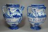 X436 Pair of Italian blue &amp; white Savonna syrup jars