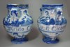 X436 Pair of Italian blue &amp; white Savonna syrup jars