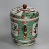 X55 Famille verte twin-handled jar and cover on a spreading foot