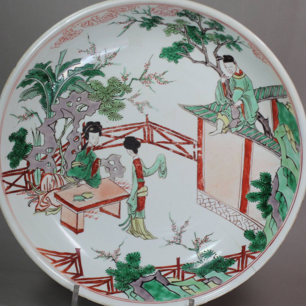 X6 Rare Chinese five colour dish, early Kangxi (1662-1722)