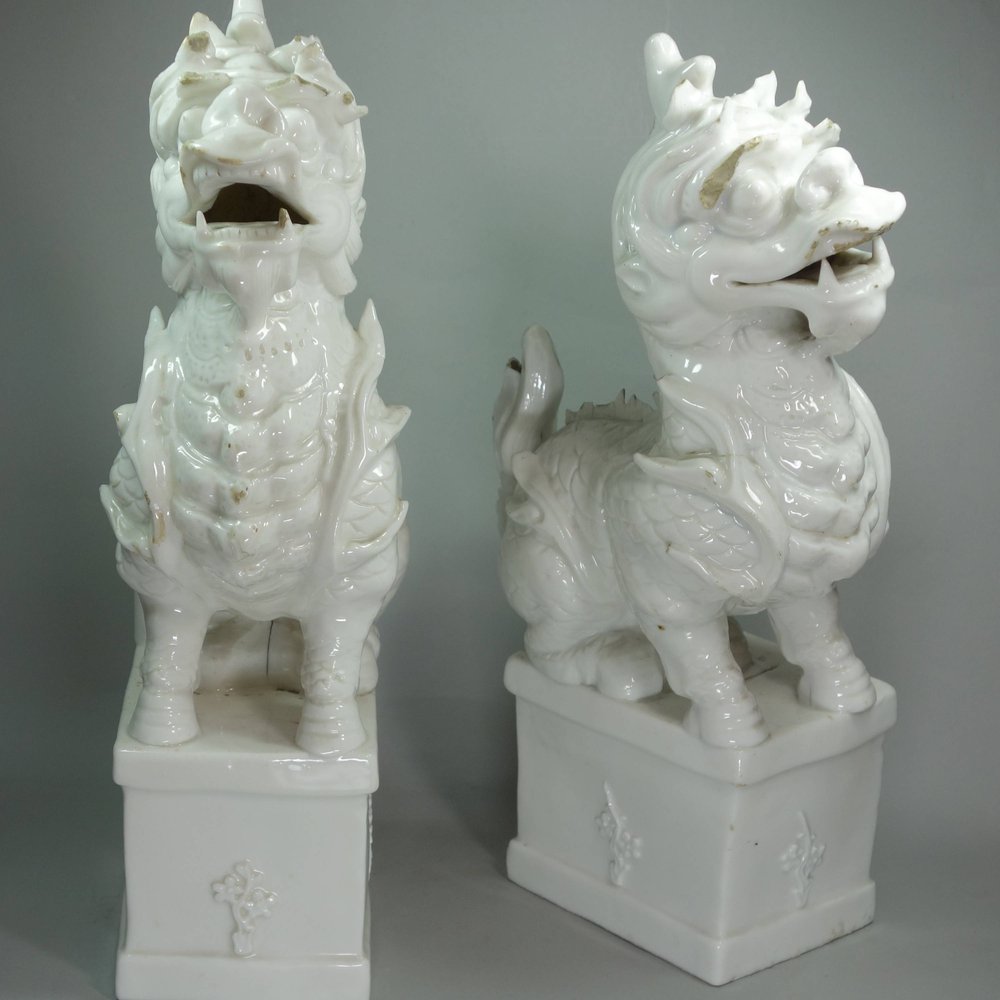 X687 Pair of blanc de chine kylins, 17th century,      SOLD