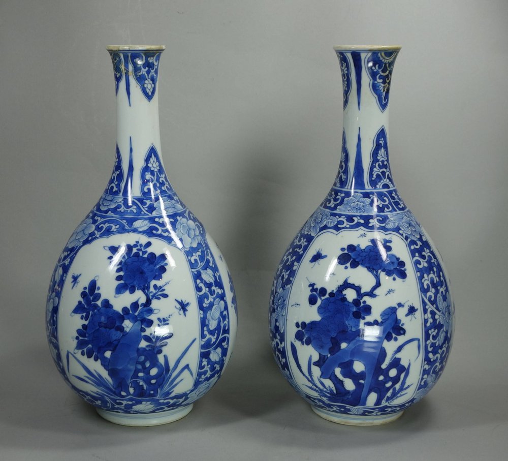 X701 Pair of Chinese blue and white bottle vases