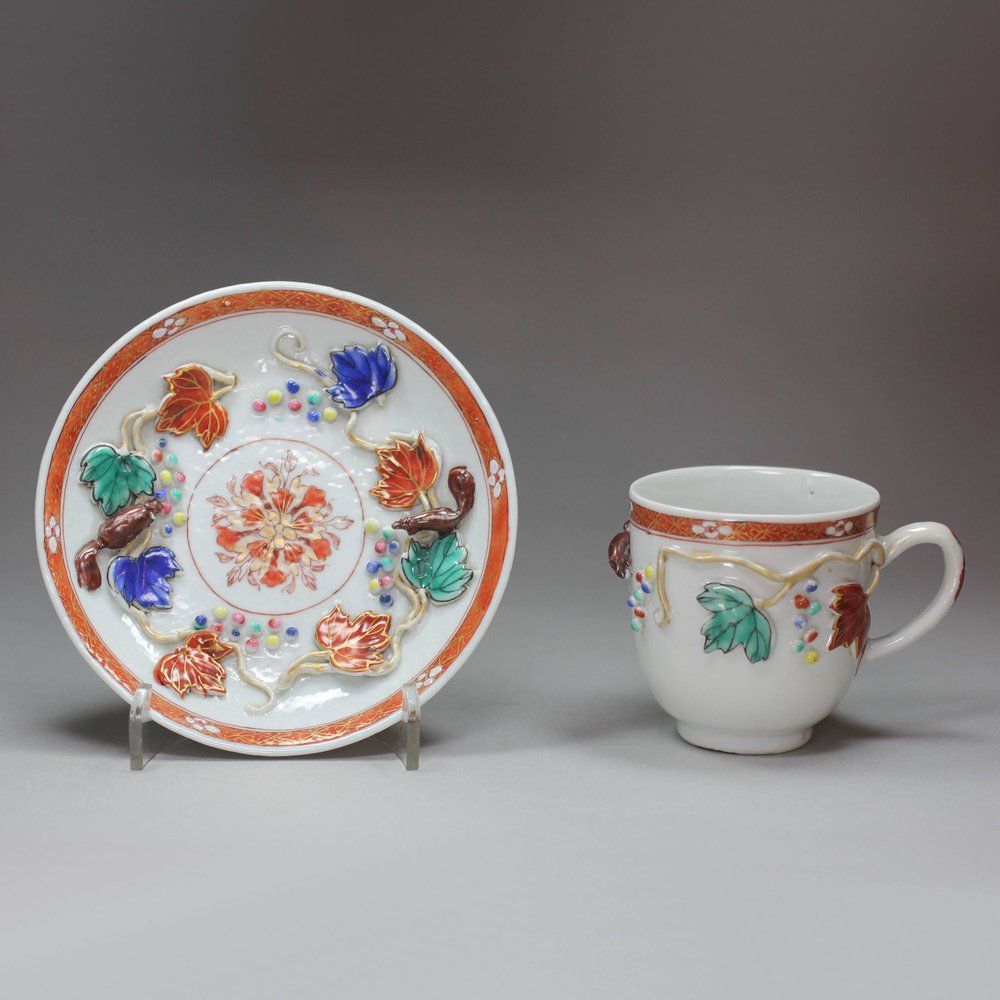 X707 Famille rose 'squirrel &amp; vines' coffee cup and saucer