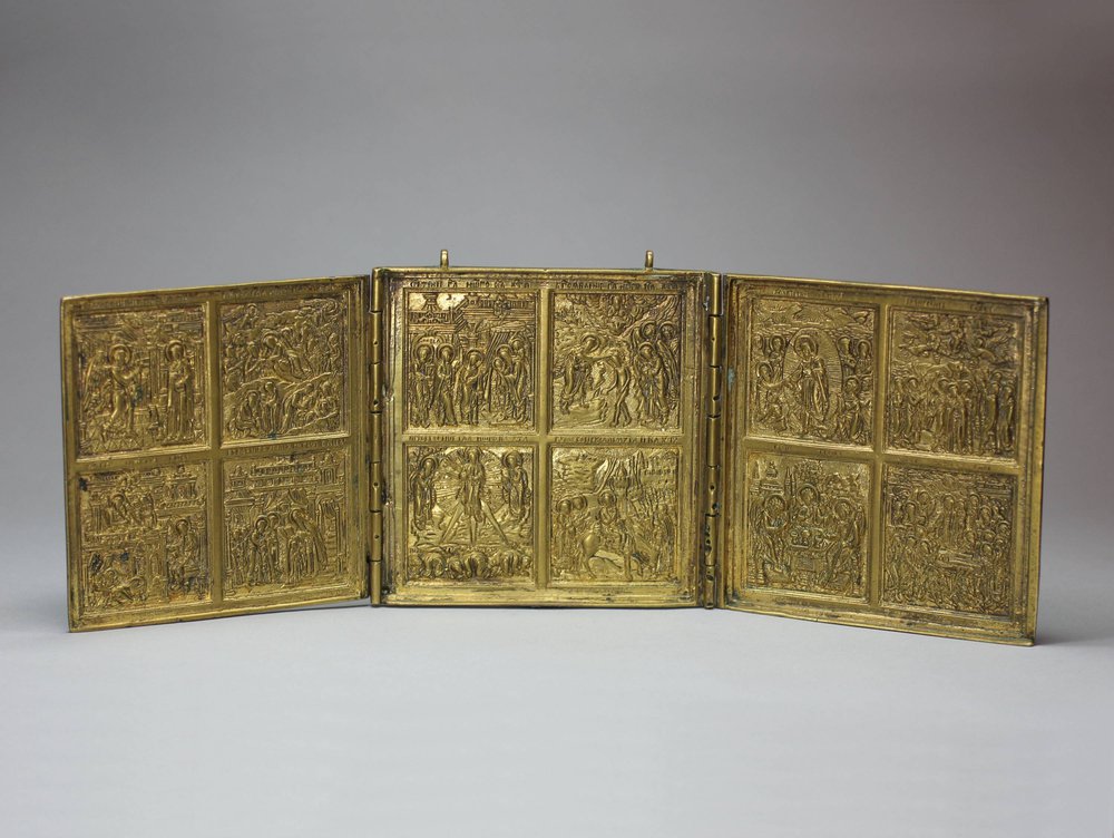 X783 Russian three-panel triptych metal travelling icon