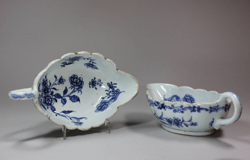 X809 Pair of Chinese blue and white sauce boats with scalloped rims