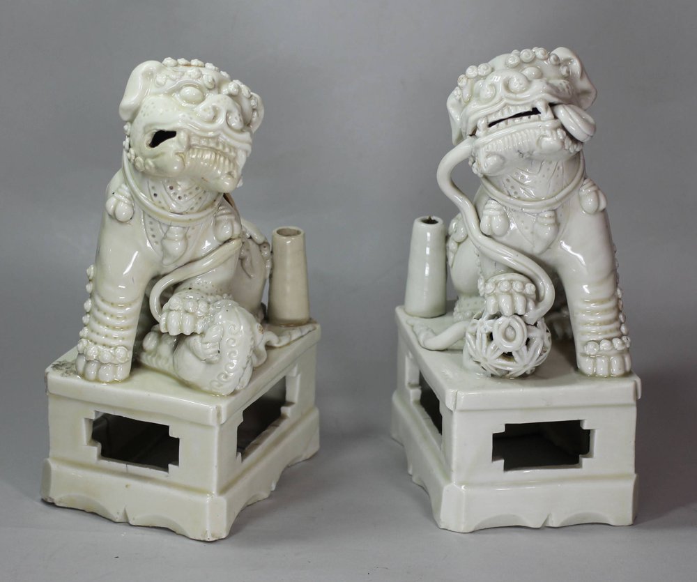 X834 Pair of Chinese blanc de chine Dogs of Fo, late Ming dynasty