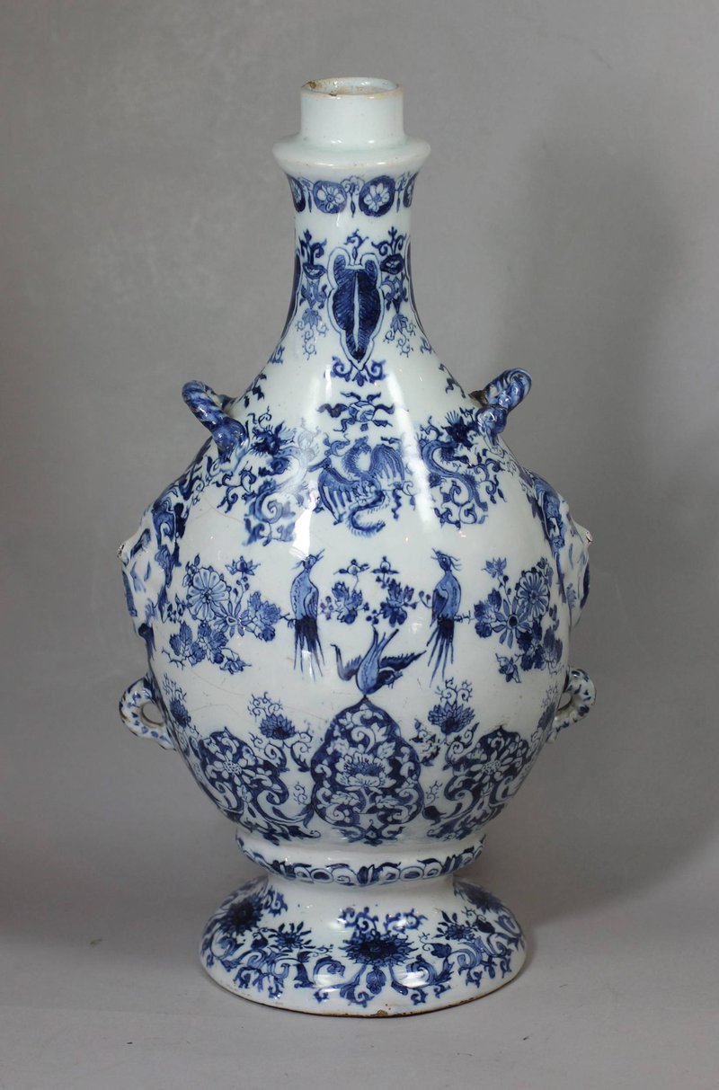 Rare Dutch Delft blue and white flask by Adrianus Kocks