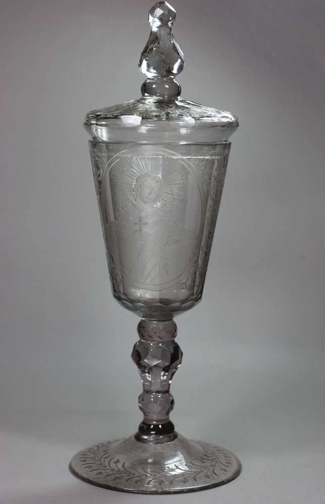 X918 German glass goblet and cover, circa 1720-40