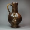 X953 German brown saltglaze stoneware jug, circa 1600