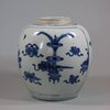 X970 Blue and white ginger jar with pierced wooden cover