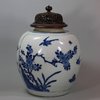 X970 Blue and white ginger jar with pierced wooden cover