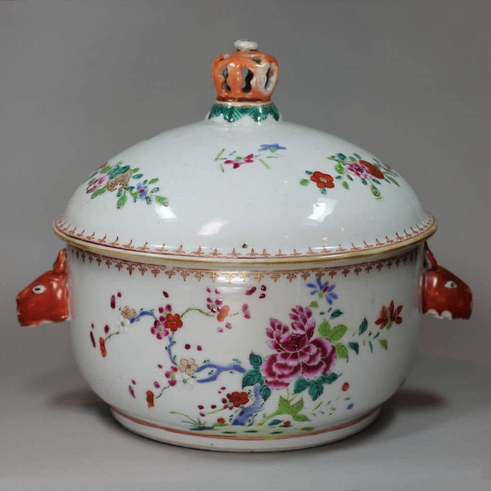 V748 Famille rose circular soup tureen and cover