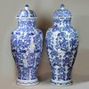 Y140 Pair of Chinese blue and white baluster vases and covers