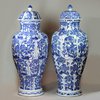 Y140 Pair of Chinese blue and white baluster vases and covers