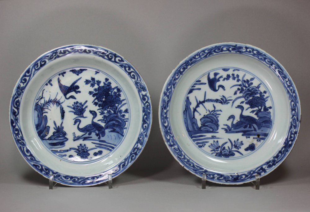 Y217 Near pair of Chinese blue and white 'duck' dishes