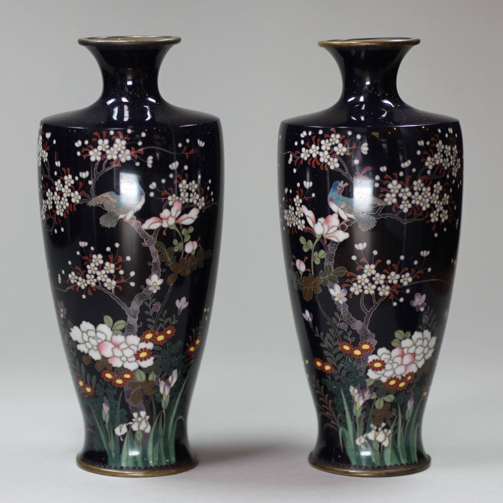 Y223 A pair of Japanese cloisonné vases, Meiji period