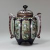 Y224 A fine silver-wired Japanese cloisonné eight-lobed twin-handled