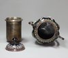 Y224 A fine silver-wired Japanese cloisonné eight-lobed twin-handled