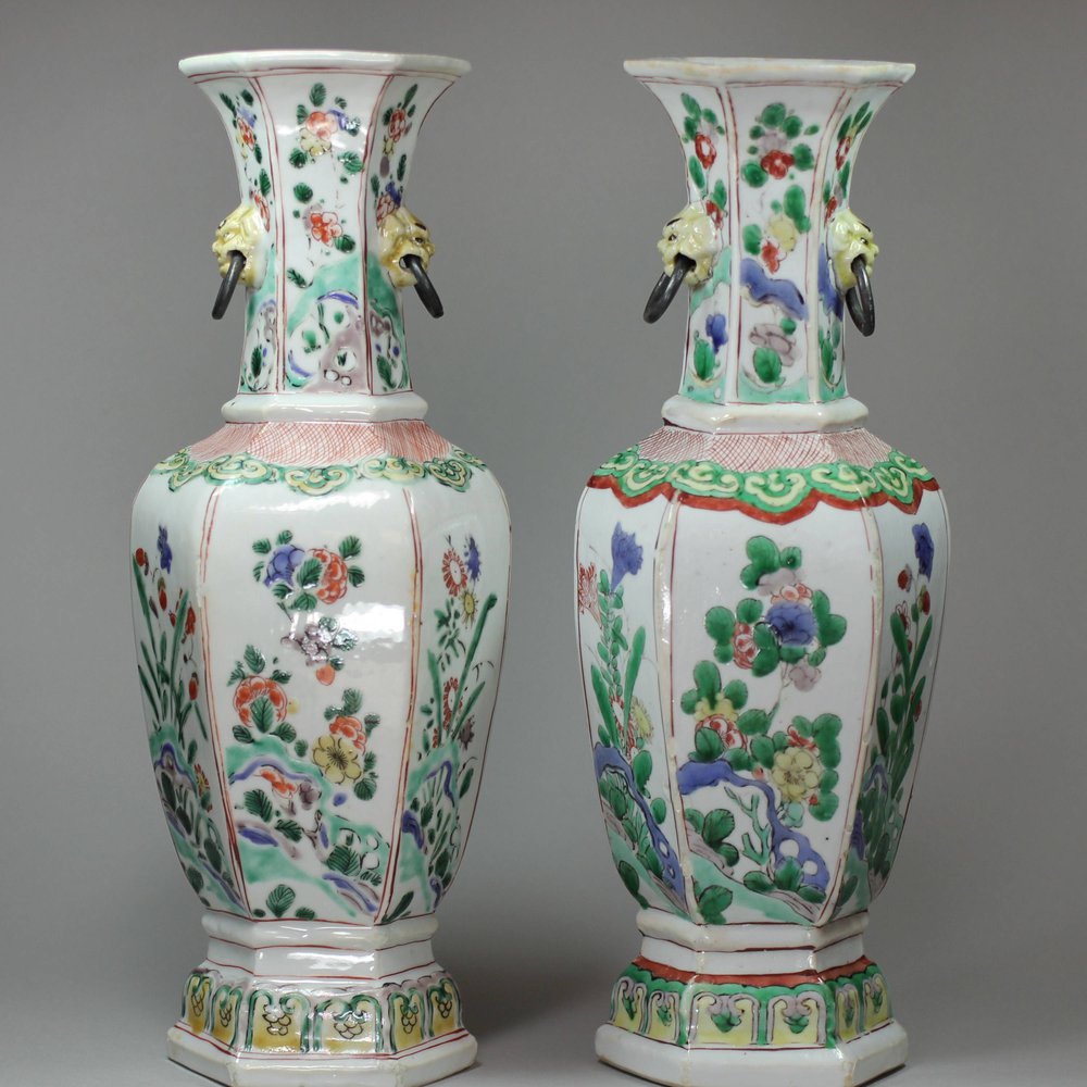 Y246 Two hexagonal famille verte vases, Kangxi (1662-1722)
