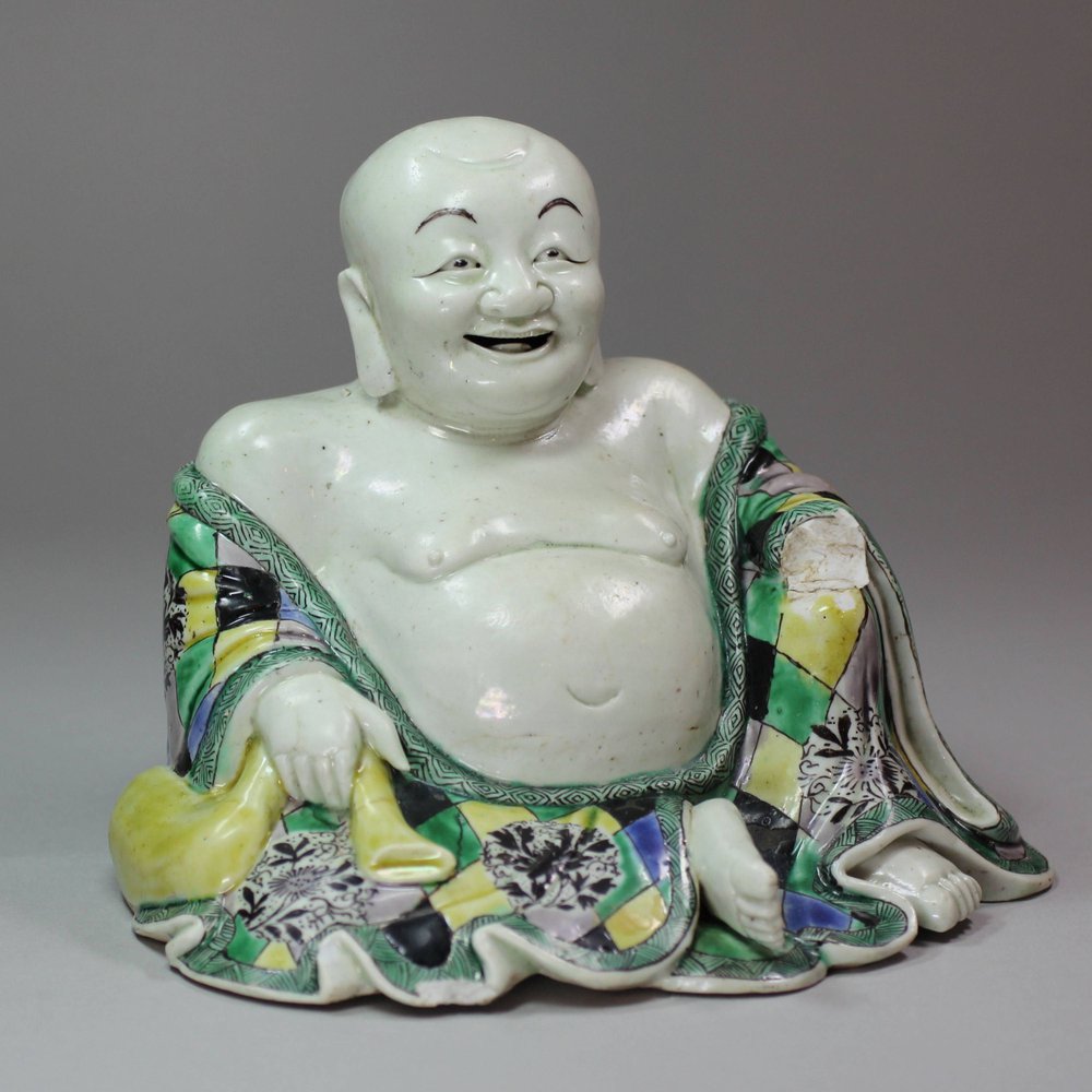 Y258 Famille verte biscuit figure of the laughing Budai/Hotei