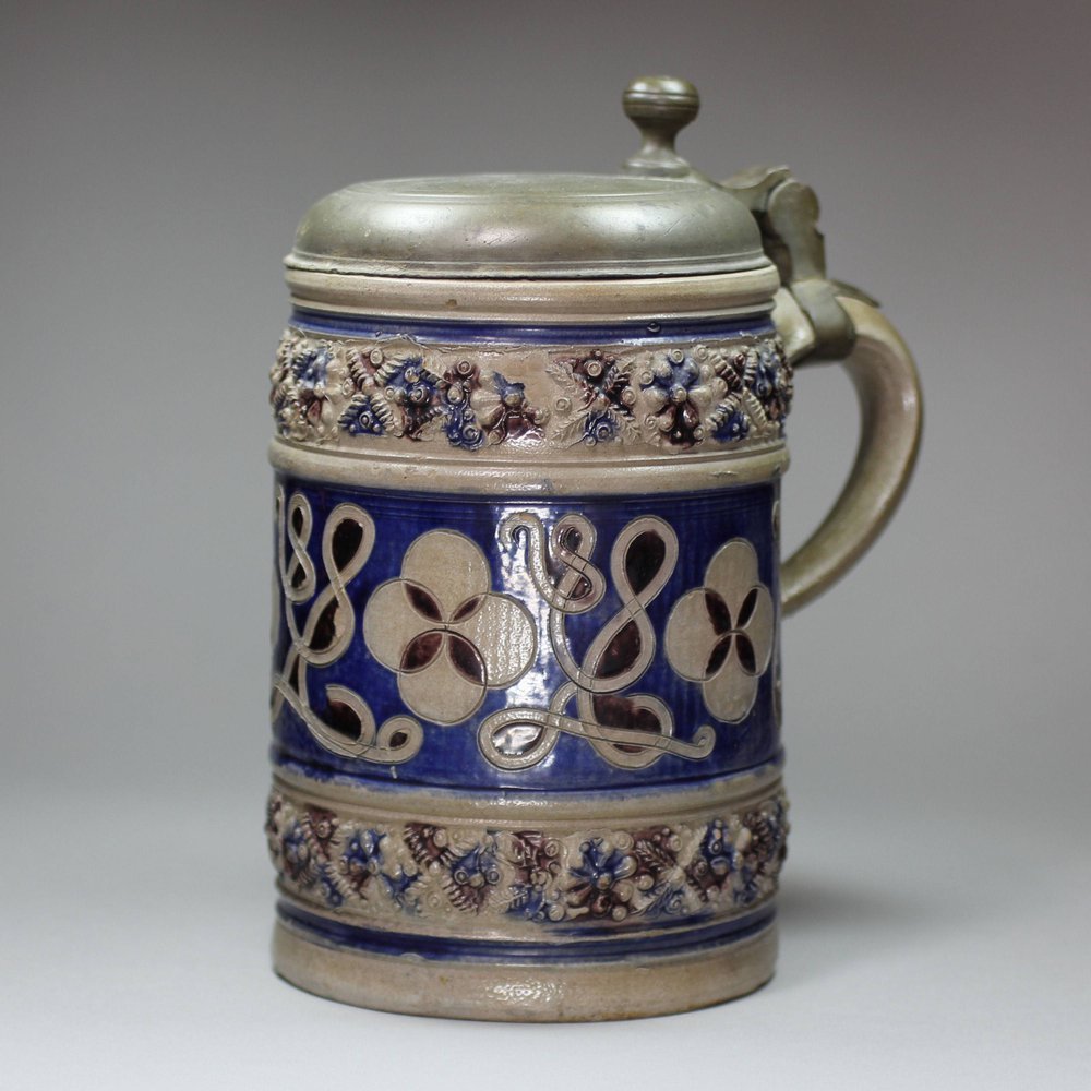 Y348 German Westerwald stoneware tankard with pewter cover