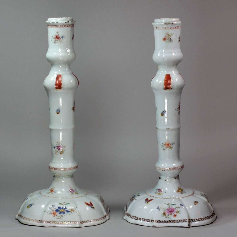 Y37 Pair of famille rose candlesticks, Qianlong (1736-95)