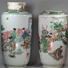 Y398 Pair of famille verte rouleau vases, Kangxi (1662-1722)