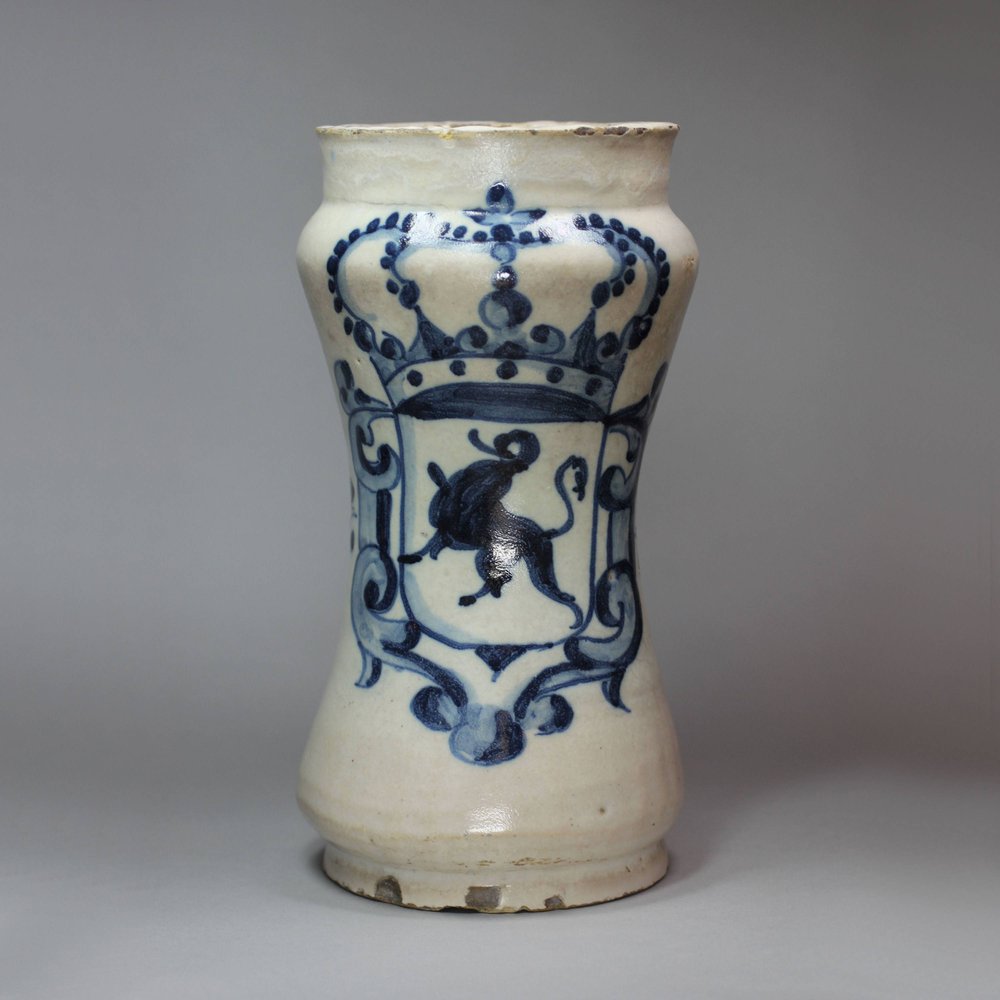 Y399A Spanish blue and white albarello,  18th century