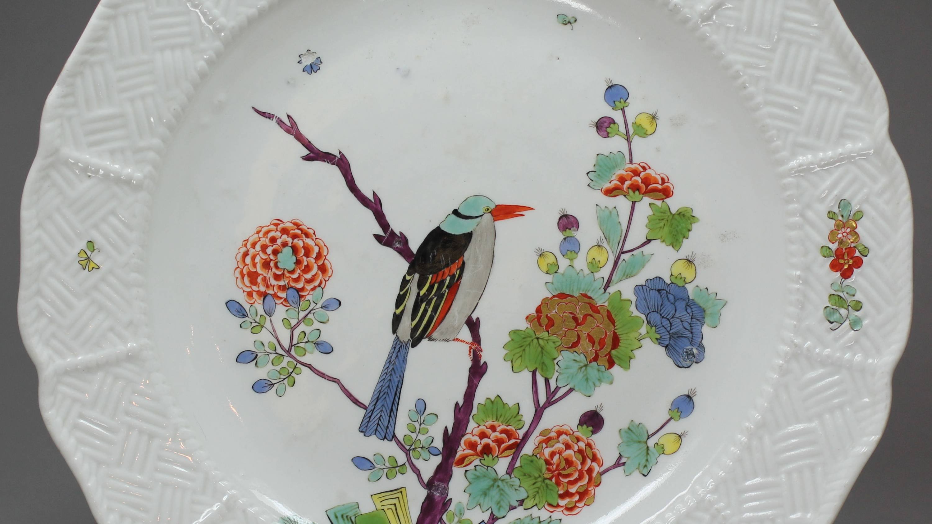 A pair of Bow 'quail pattern' leaf-shaped dishes, circa 1755