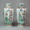 Y42 Pair of famille verte hexagonal garniture vases