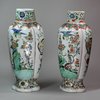 Y42 Pair of famille verte hexagonal garniture vases