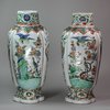 Y42 Pair of famille verte hexagonal garniture vases