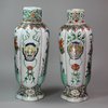 Y42 Pair of famille verte hexagonal garniture vases