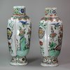 Y42 Pair of famille verte hexagonal garniture vases