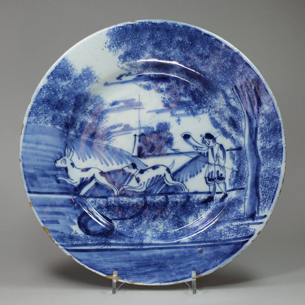 Y479 Dutch Delft blue and white plate, 18th century