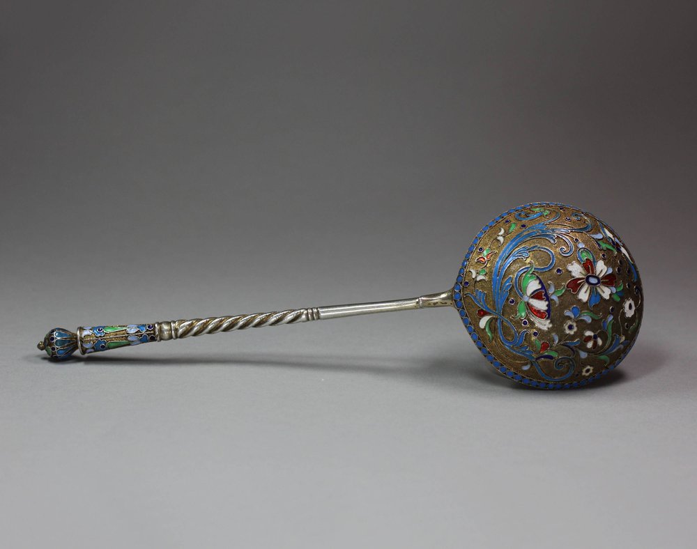 Y491 Russian silver gilt and cloisonné enamel spoon, circa 1900