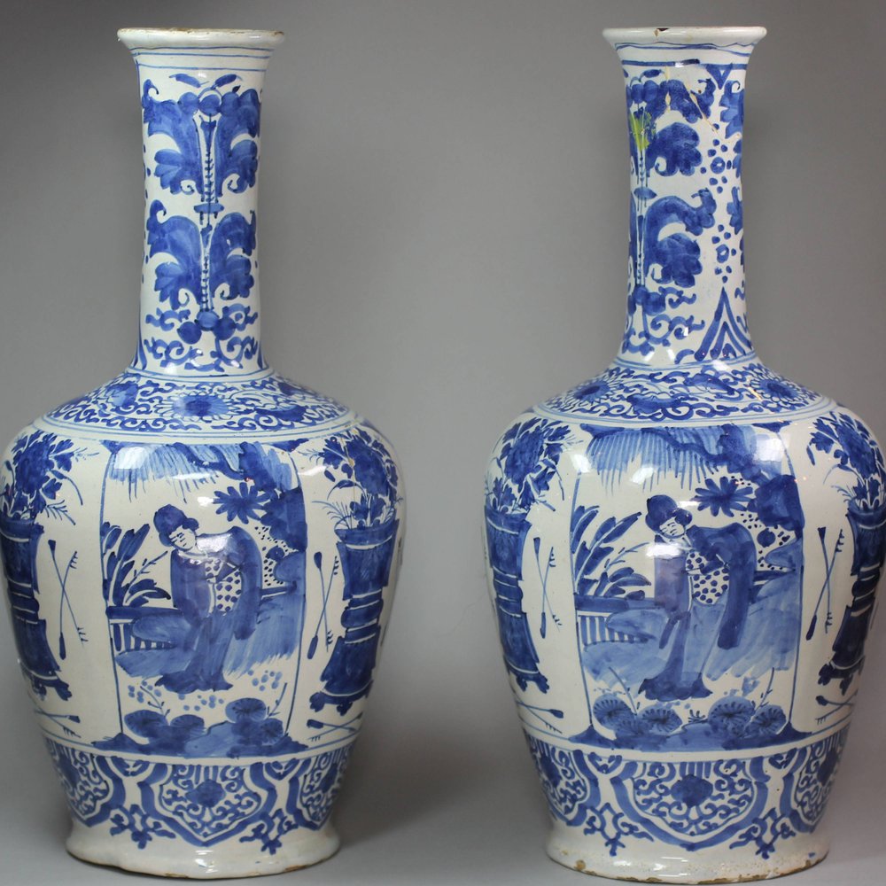 Y503 Pair of Dutch delft blue and white vases, early 18th century