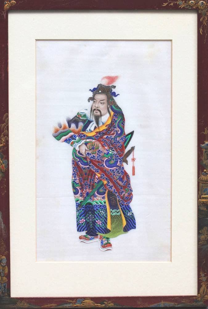 Y553 Framed painting of a warrior, 19th century