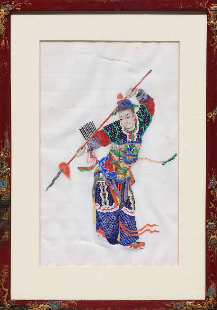Y556 Framed painting of a warrior, 19th century