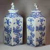 Y618 Pair of Japanese blue and white square canisters and covers