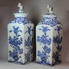 Y618 Pair of Japanese blue and white square canisters and covers