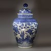 Y620 Pair of Japanese blue and white baluster vases and covers