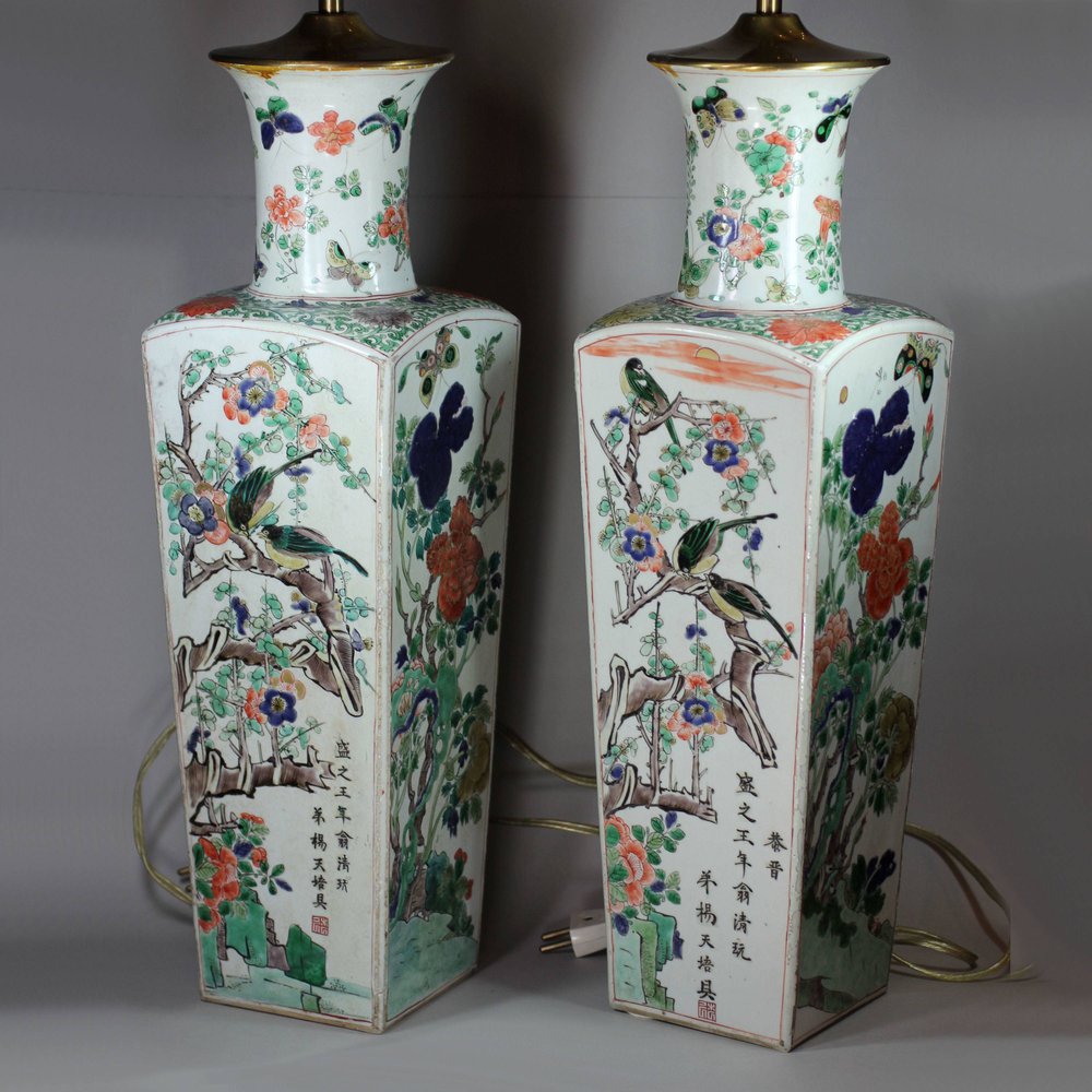 Y672 Pair of famille verte square-section vases