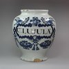 Y714 English Delft blue and white drug jar, London, 18th century