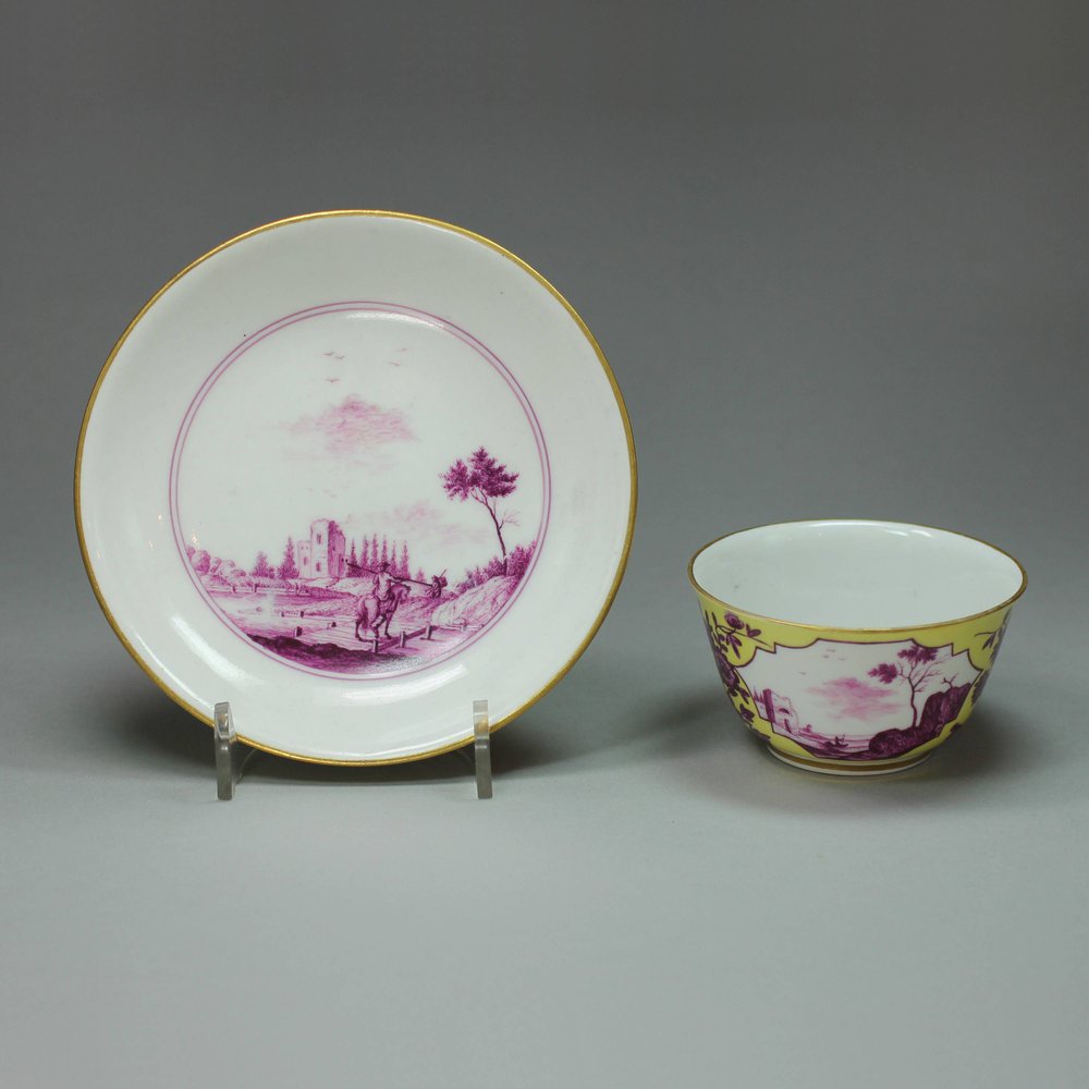 Y716 Meissen yellow-ground teabowl and saucer, circa 1735