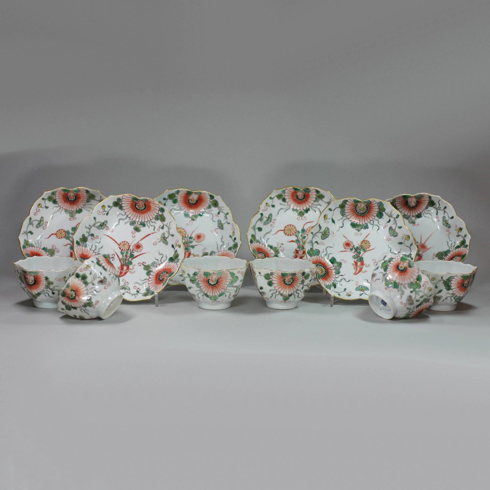 Y720 Six famille verte teabowls and saucers, Yongzheng (1723-35)