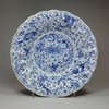 Y770 Blue and white moulded dish, Kangxi (1662-1722)