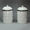 Y826 Pair of French Mennecy soft paste porcelaintobacco jars and silver