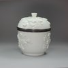 Y827 French Mennecy soft paste porcelain tobacco jar and silver mounted